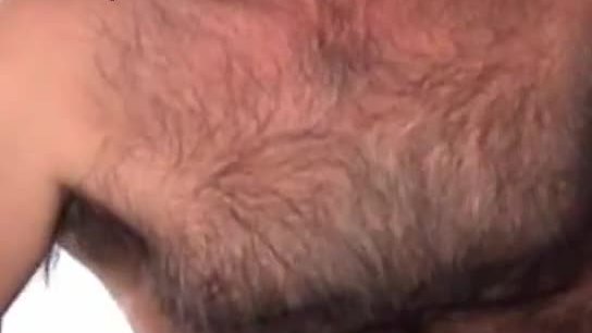 Straight man with hairy chest and bush cum